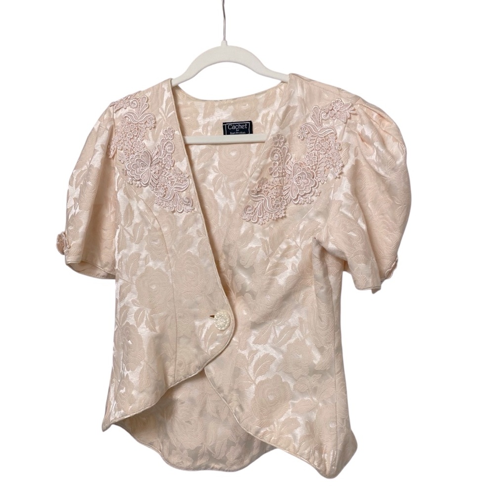 Blush Lace-Detail Short Sleeve Jacket